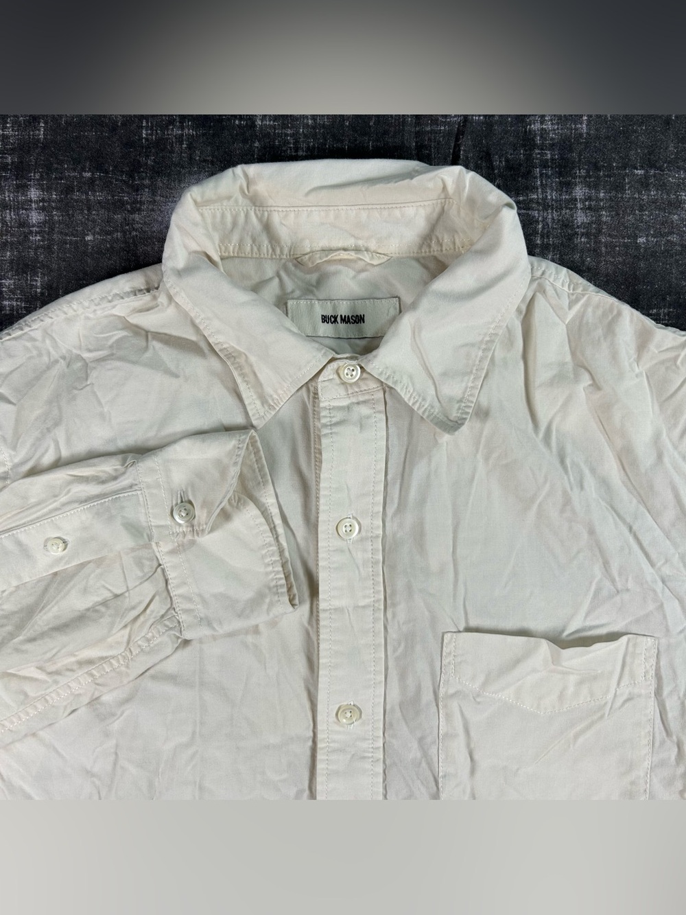 Buck Mason Shirt Mens Medium Ivory/White Pacific Twill Pocket Cotton Button Down